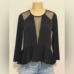 BCBGeneration Black Sheer Lace Peplum Blouse